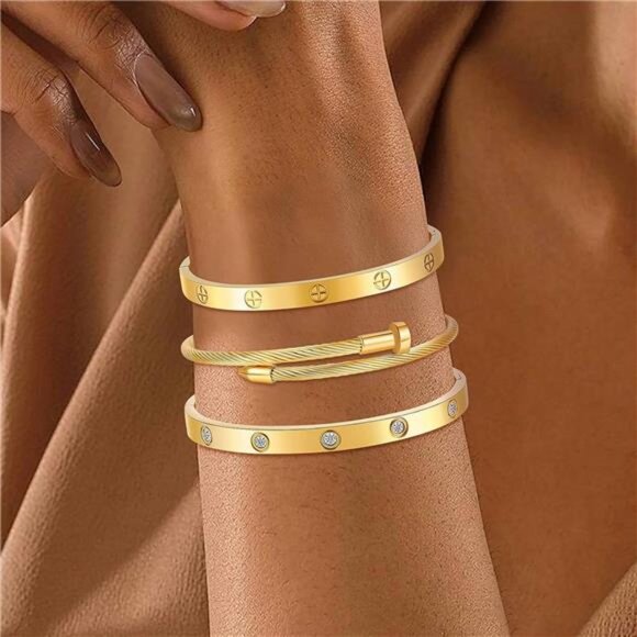 Gold bracelets for women stackable bangles love friendship stainless steel jewel - Picture 3 of 7